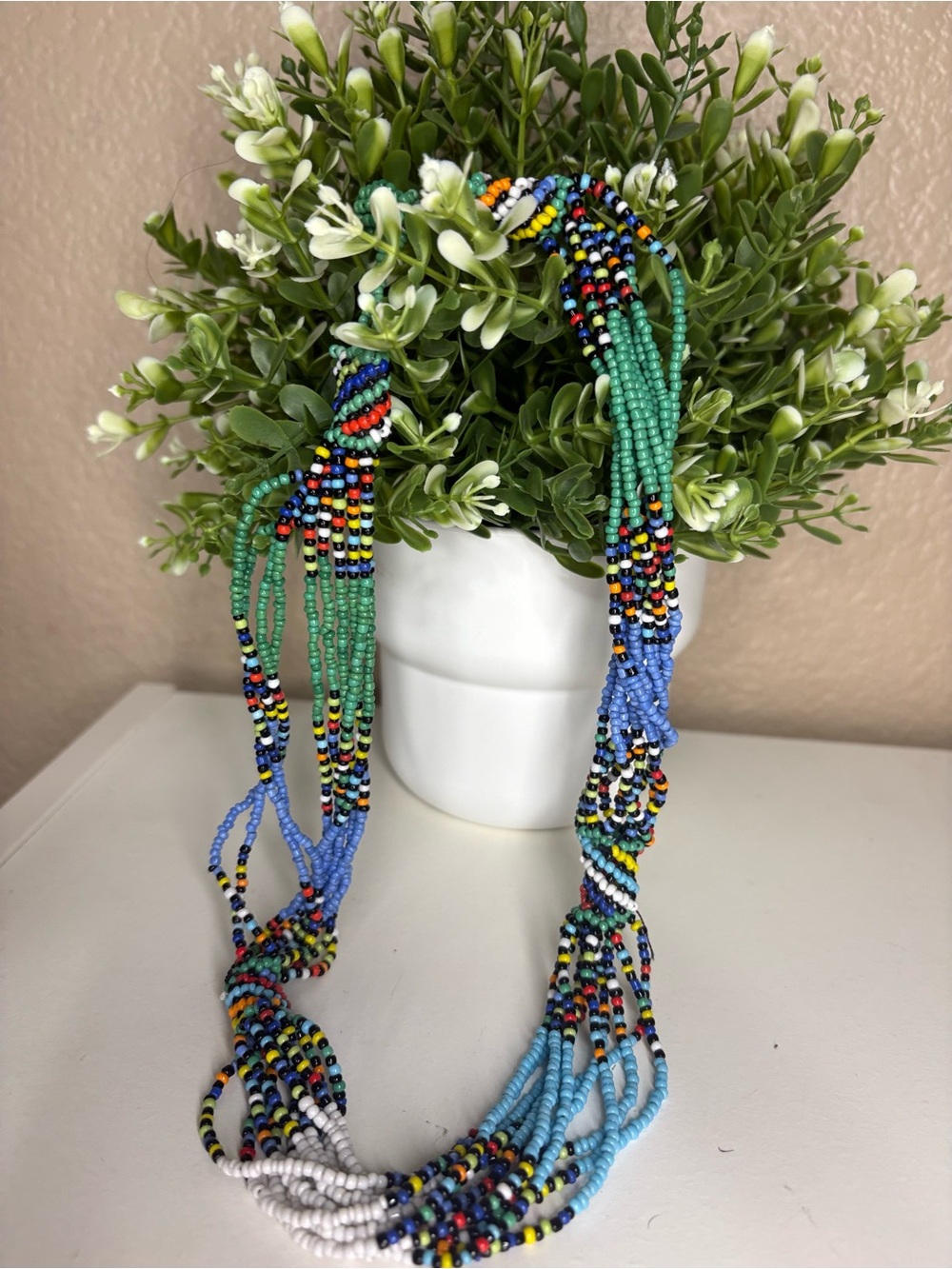 Colorful Multi-Strand Seed Bead Statement Necklace Boho Layered Festival